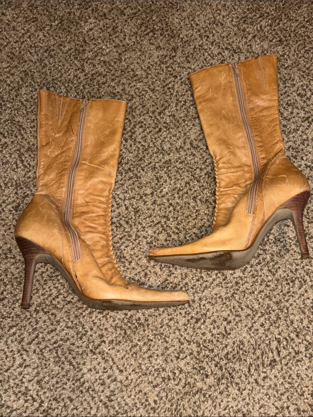 Y2K Steve Madden Women's Tan Leather Mid-Calf Heel Boots 8